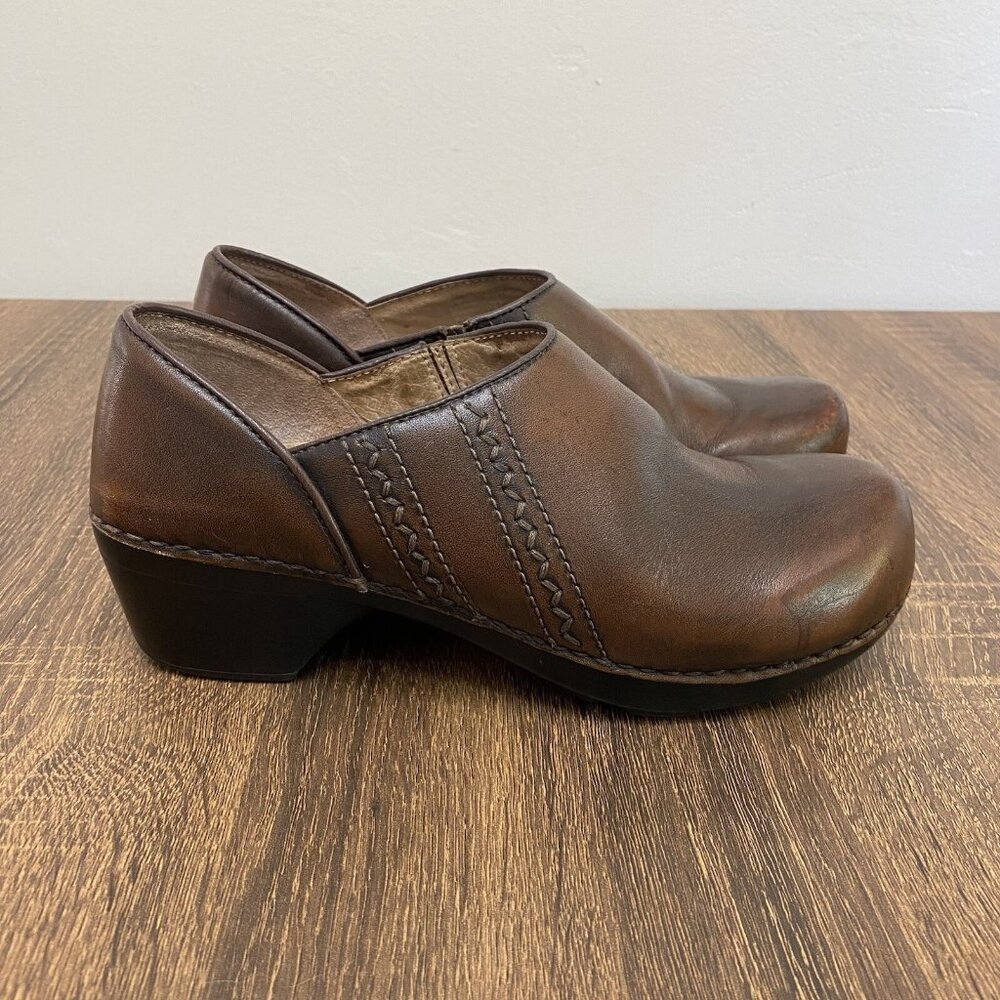 Dansko Clogs Womens 38 Siena Brown Leather Slip On Block Heel Comfort Shoes - Picture 2 of 11